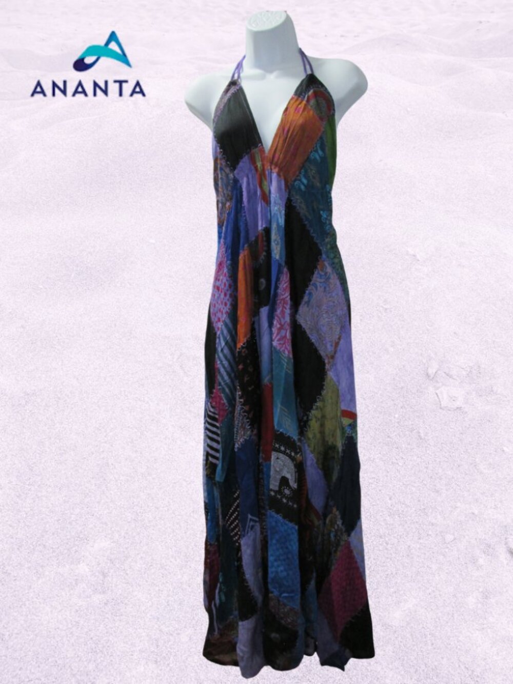 Purple Patchwork Boho Ananta Halter Dress NWT Sz OS